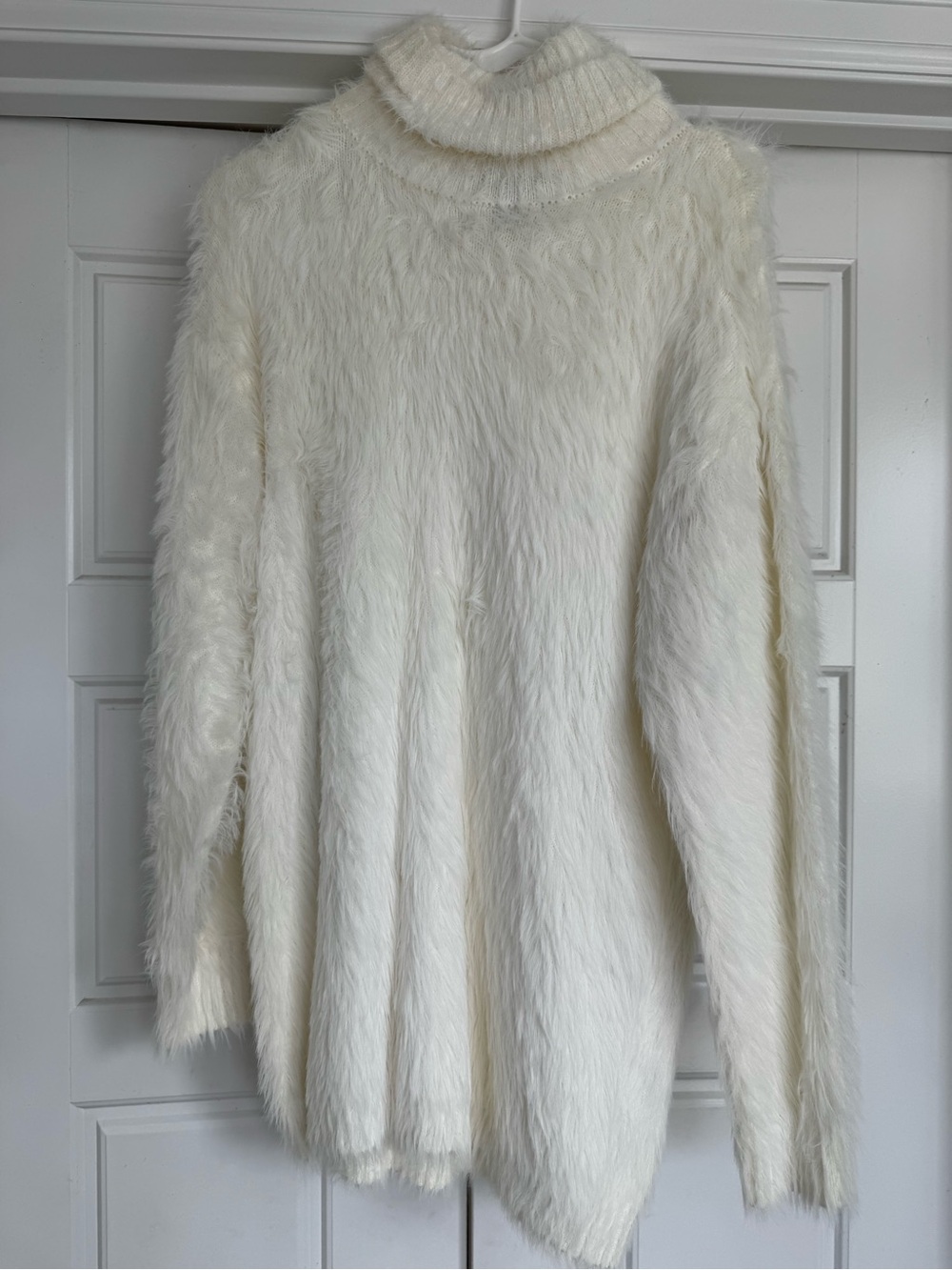 Cozy Faux Fur Turtleneck Sweaterdress in Cream